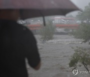 물에 잠긴 청계천 산책로