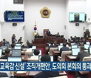 ‘정무부교육감 신설’ 조직개편안, 도의회 본회의 통과