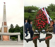 '방북' 러시아 검찰총장, '해방탑'에 화환 진정