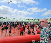 파란 하늘 아래 빨간 토마토 축제장