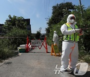 차량 통제되는 돼지열병 발병 농가