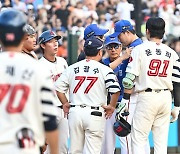 타구 맞은 한승혁에게 달려가는 윤동희, 괜찮아야 하는데 [사진]