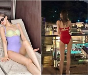 정유지, 파스텔톤→빨간색 모노키니로 뽐낸 늘씬 몸매