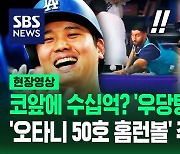 [영상] 번쩍 뜬 공 하늘 가르자 "와아!!" 관중들 '우당탕탕 쟁탈전'…오타니 '50-50 홈런볼' 주인공 탄생에 '잭팟 터졌다' 왜?