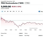 엔비디아 1.59% 하락, 반도체지수도 1.31%↓ 5000은 사수(상보)