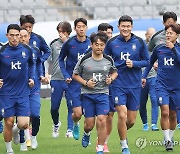 이라크전 앞두고 훈련하는 축구 국가대표팀 선수들