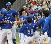 한국시리즈 진출에 환호하는 삼성