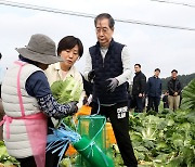 배추 수확하는 한덕수 국무총리와 송미령 농식품부 장관