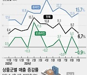 [그래픽] 9월 유통업 매출 6.7%↑…온라인 유통업 16%↑