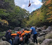 한라산 무속행위 단속 중 계곡 돌무더기에 넘어진 청원경찰 중상