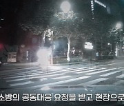 가로수 밑 쓰레기 더미서 시작된 불꽃…큰일 날 뻔(영상)