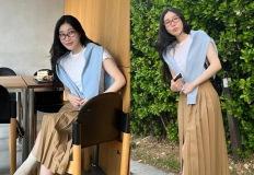 이해리, 결혼 2년차 새댁의 단아미! 슬릿 롱 스커트에 숄더로빙 카페 나들이룩 이미지