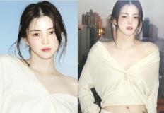 한소희, 일자쇄골과 타투 돋보이는 크롭니트 패션 이미지