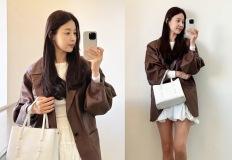 결혼 10년 만에 2세소식 전한 172cm 큰 키에 얼굴도 예쁜 여배우, 가죽 재킷 미니룩 이미지