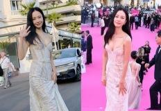 홍수현, 칸 홀린 의사 사모님! 여리여리 시스루빛 오프숄더 롱 드레스룩 이미지