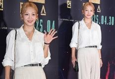 금발에 눈썹까지 바꾸더니…제대로 외모 포텐 터진 여가수, 시사회장서 빛난 ‘오피스룩’ 이미지