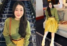 '3년차 새댁' 이렇게 예뻤어? 초록색 니트가 잘어울려 놀랍다는 여가수, 플리츠 롱스커트룩 이미지