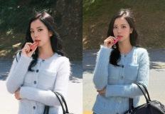 블랙핑크 지수, 그래니룩의 진수! 복고풍 카디건과 청바지로 멋낸 청순 여친룩 이미지