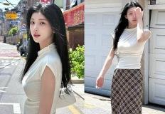 봄 햇살보다 눈부신 새하얀 피부… 169cm에 한줌 허리 여배우의 롱스커트 이미지