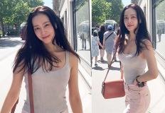 홍수현, 파리男 다 쳐다본 '의사 사모님' 꽃미모! 나시에 핑크 바지로 끝낸 청순 휴가패션 이미지