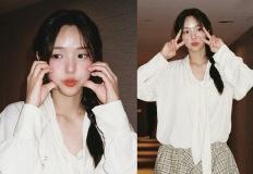 채수빈, 다시 10대 볼빨간 소녀로! 벌룬 미니에 타이 셔츠 귀염뽀짝 걸리시룩 이미지