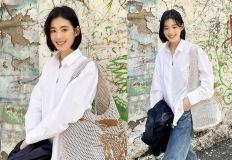 '검은 단발'이 이렇게 세련될 수 있다고? 하얀 피부와 또렷한 이목구비의 여배우, 데일리룩 이미지