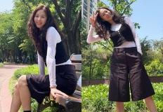 다리 길이 실화? 헉 소리 나는 '170cm·54kg' 9등신 롱다리 여배우, 버뮤다팬츠룩 이미지