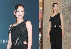정유미, 도도한 블랙룩! 원숄더 리본 블라우스로 끝낸 강렬한 투피스룩 이미지