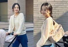 손연재, 기저귀 가방 둘러메고 나들이! 아들 바보 '초보엄마' 카디건 데님룩 이미지