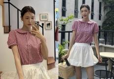 정유진, 너무 소녀소녀해! 리즈 시절 소환 깅엄 체크와 벌룬 스커트 걸리시룩 이미지