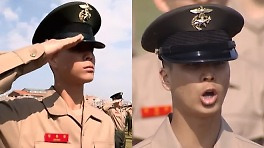 해병대 간 정동원, '소년'에서 '사나이'로…까만 얼굴로 거수 경례
