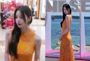 남규리, 칸 홀린 오렌지 여신 핏! 비율 좋은 165Cm 롱 기럭지 민소매 드레스룩 이미지