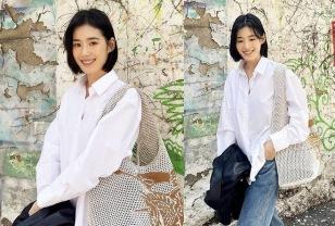'검은 단발'이 이렇게 세련될 수 있다고? 하얀 피부와 또렷한 이목구비의 여배우, 데일리룩 이미지