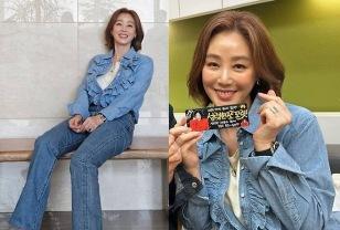 “이젠 66사이즈…" 살쪘더니 주름이 펴졌다는 58세 최강 동안 여배우, 청청 패션 이미지
