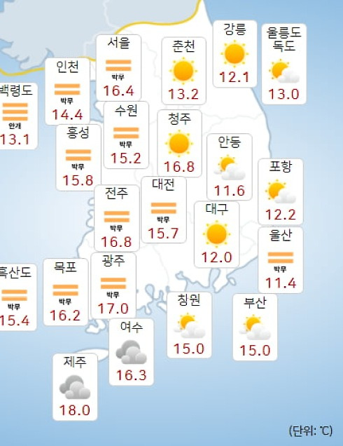 오늘(22일) 날씨 "전국 맑고 쾌청...낮 기온 25도 이상"