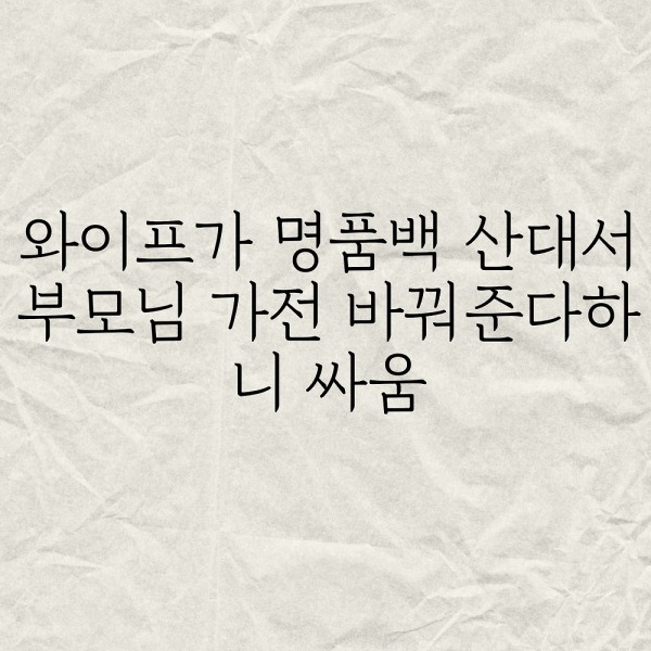 와이프가 명품백 산대서 부모님 가전 바꿔준다하니 싸움