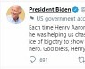 행크 에런을 주모한 바이든 미국 대통령