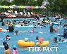 주말맞아 붐비는 여의도 한강공원 수영장 [포토]