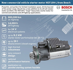 The new Bosch HEF109-L starter motor for commercial vehicles