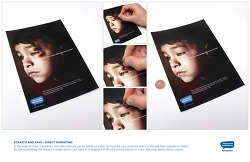 캐나다 아동폭력 신고전화 Kids Help Phone의 DM광고 - 필요없는 동전으로 아이의 얼굴에서 멍을 지워주세요. 'Scratch & Save'편
